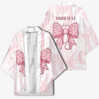 New Zealand Nurses RN Personalised Kimono Pink Stethoscope Coquette Bow Maori Motif