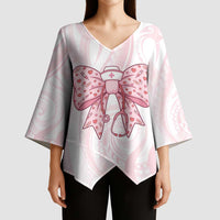 New Zealand Nurses RN Personalised Kimono Sleeve Blouse Pink Stethoscope Coquette Bow Maori Motif LT9 - Polynesian Pride