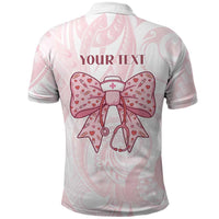 New Zealand Nurses RN Personalised Polo Shirt Pink Stethoscope Coquette Bow Maori Motif LT9 - Polynesian Pride
