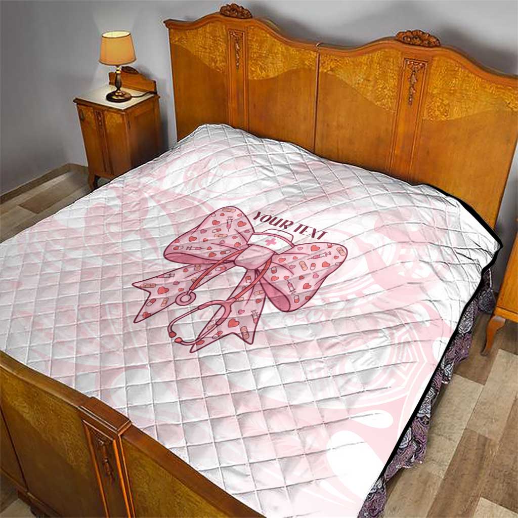 New Zealand Nurses RN Personalised Quilt Pink Stethoscope Coquette Bow Maori Motif