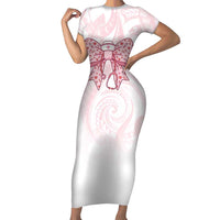 New Zealand Nurses RN Personalised Short Sleeve Bodycon Dress Pink Stethoscope Coquette Bow Maori Motif LT9 Long Dress Pink - Polynesian Pride