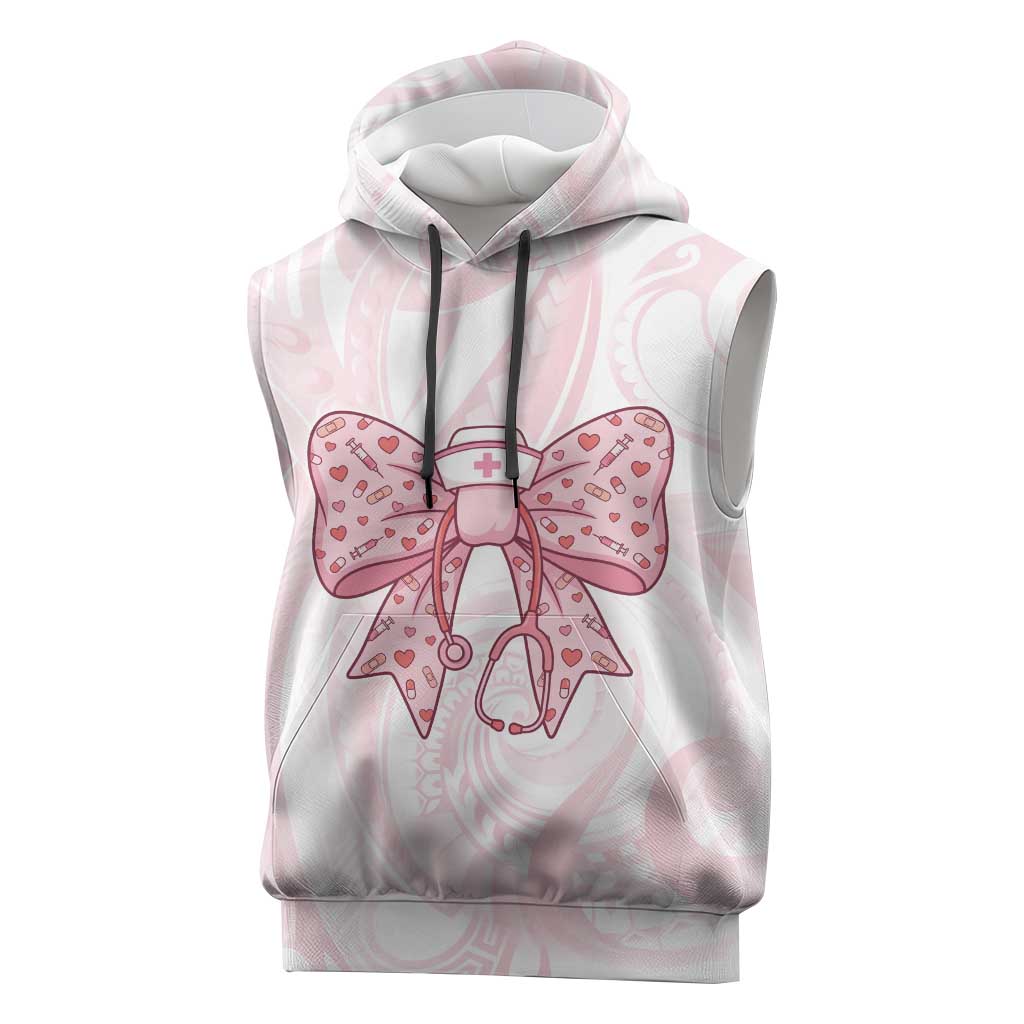 New Zealand Nurses RN Personalised Sleeveless Hoodie Pink Stethoscope Coquette Bow Maori Motif LT9 Pink - Polynesian Pride