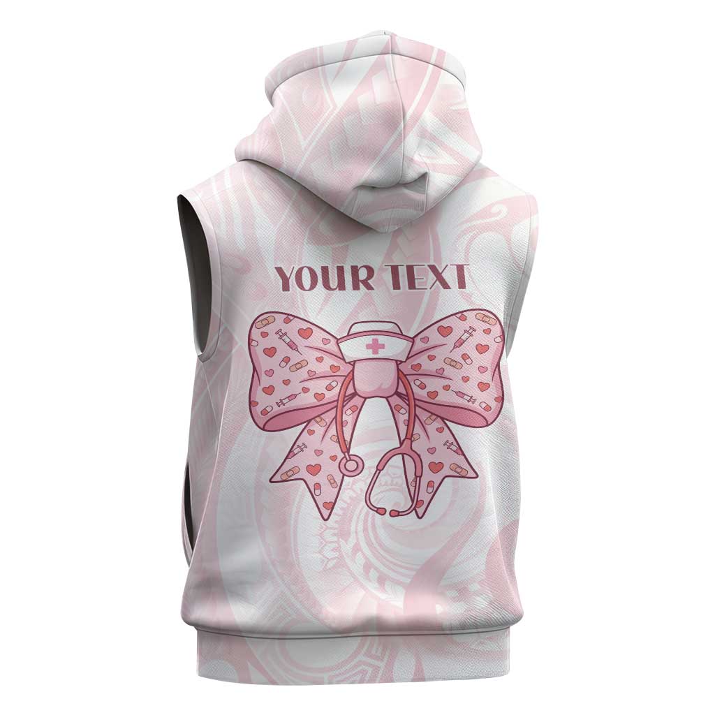 New Zealand Nurses RN Personalised Sleeveless Hoodie Pink Stethoscope Coquette Bow Maori Motif LT9 - Polynesian Pride