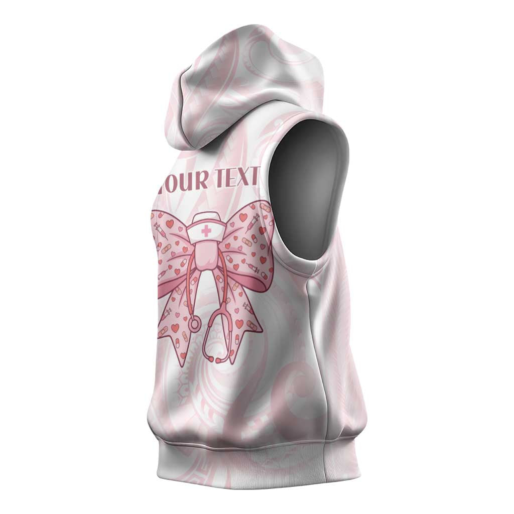 New Zealand Nurses RN Personalised Sleeveless Hoodie Pink Stethoscope Coquette Bow Maori Motif LT9 - Polynesian Pride