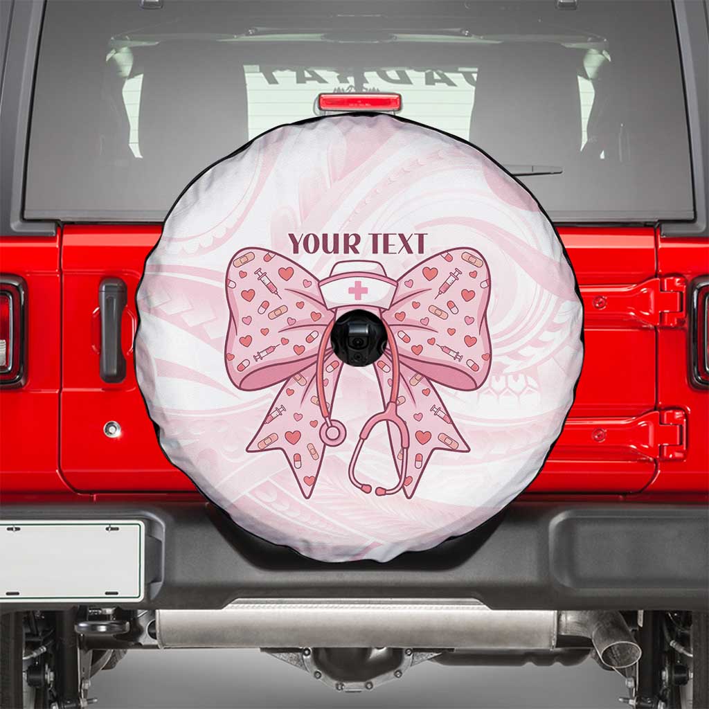 New Zealand Nurses RN Personalised Spare Tire Cover Pink Stethoscope Coquette Bow Maori Motif
