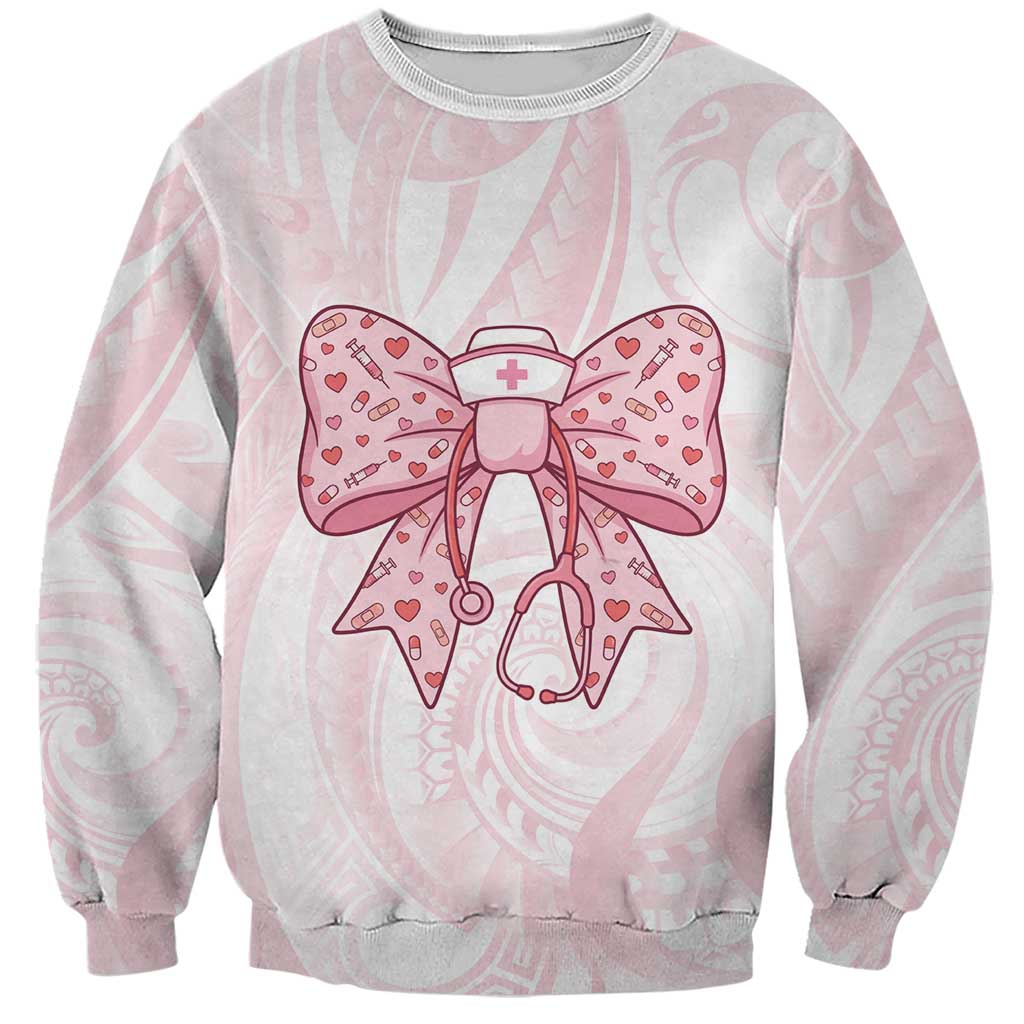 New Zealand Nurses RN Personalised Sweatshirt Pink Stethoscope Coquette Bow Maori Motif LT9 Unisex Pink - Polynesian Pride