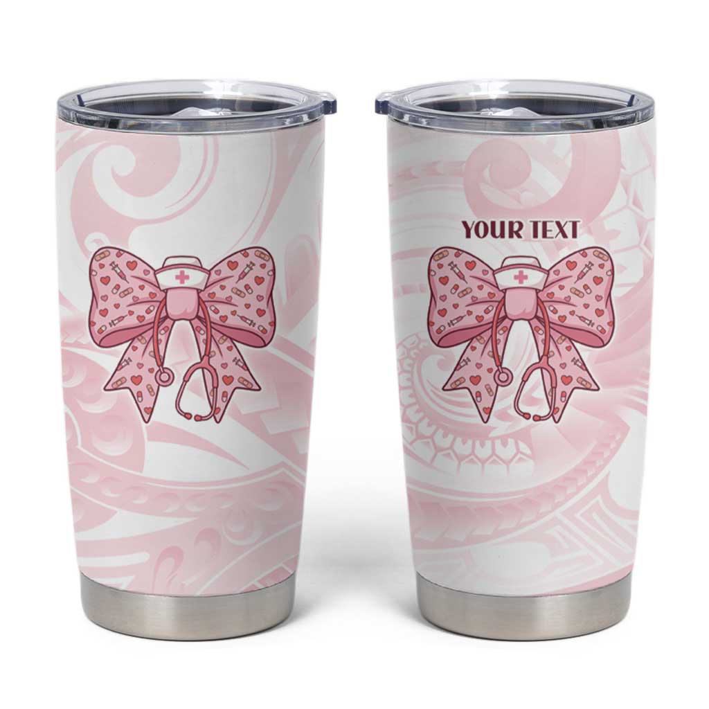 New Zealand Nurses RN Personalised Tumbler Cup Pink Stethoscope Coquette Bow Maori Motif