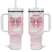 New Zealand Nurses RN Personalised Tumbler With Handle Pink Stethoscope Coquette Bow Maori Motif LT9 One Size: 40 oz Pink - Polynesian Pride