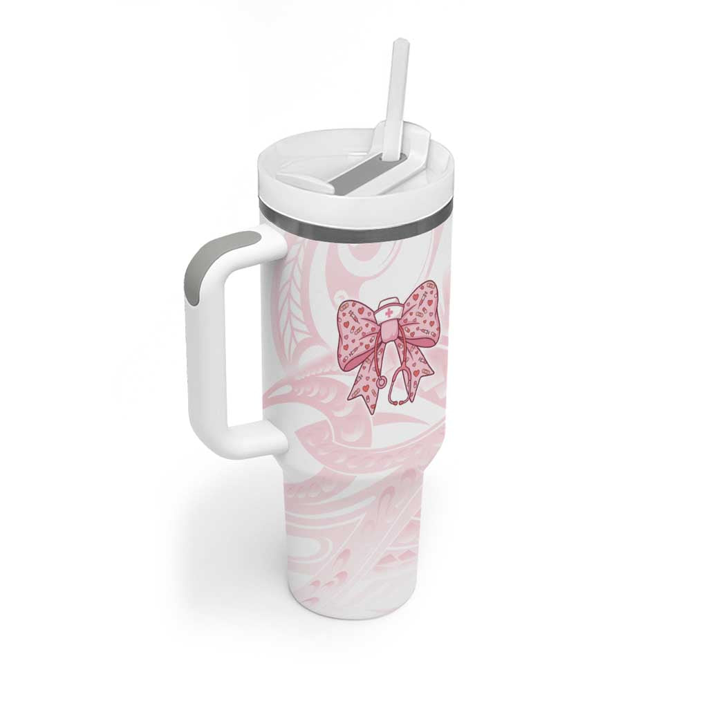New Zealand Nurses RN Personalised Tumbler With Handle Pink Stethoscope Coquette Bow Maori Motif LT9 - Polynesian Pride