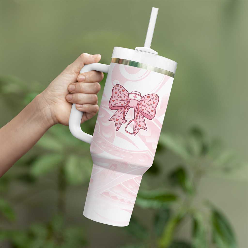 New Zealand Nurses RN Personalised Tumbler With Handle Pink Stethoscope Coquette Bow Maori Motif LT9 - Polynesian Pride