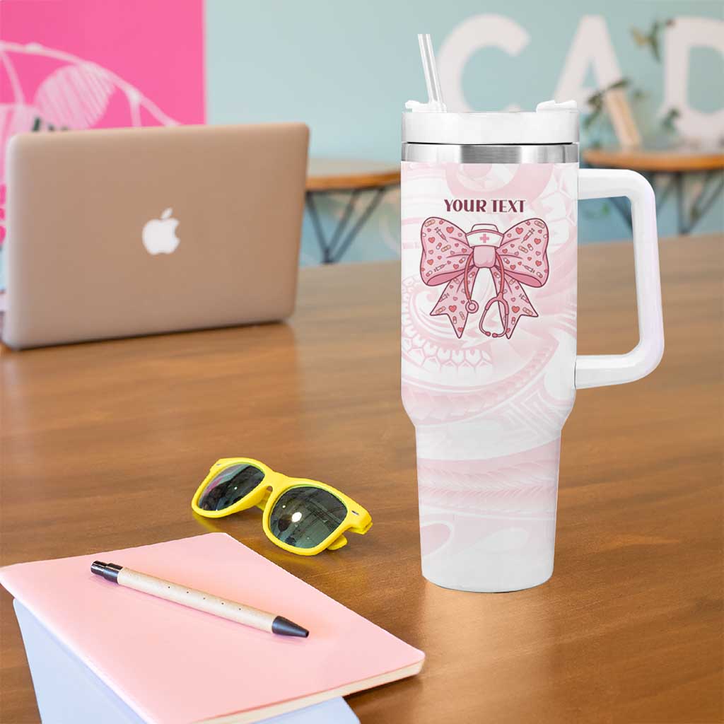 New Zealand Nurses RN Personalised Tumbler With Handle Pink Stethoscope Coquette Bow Maori Motif LT9 - Polynesian Pride