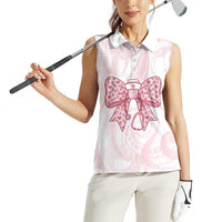 New Zealand Nurses RN Personalised Women Sleeveless Polo Shirt Pink Stethoscope Coquette Bow Maori Motif