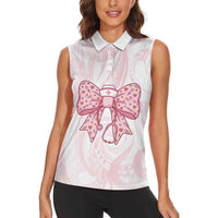New Zealand Nurses RN Personalised Women Sleeveless Polo Shirt Pink Stethoscope Coquette Bow Maori Motif