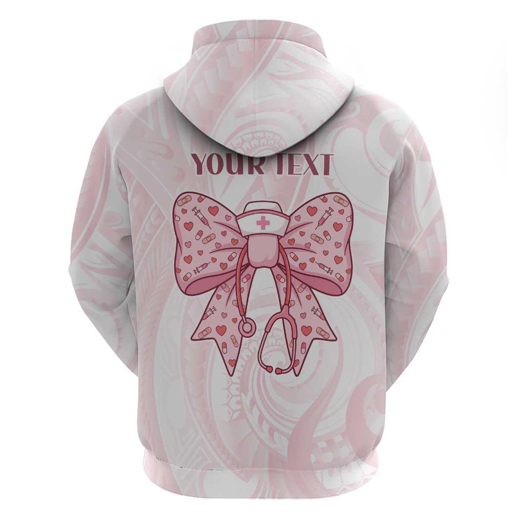 New Zealand Nurses RN Personalised Zip Hoodie Pink Stethoscope Coquette Bow Maori Motif LT9 - Polynesian Pride