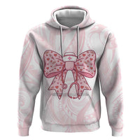 New Zealand Nurses RN Personalised Zip Hoodie Pink Stethoscope Coquette Bow Maori Motif LT9 Pullover Hoodie Pink - Polynesian Pride