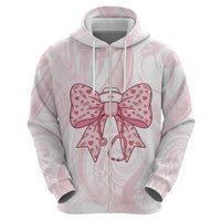 New Zealand Nurses RN Personalised Zip Hoodie Pink Stethoscope Coquette Bow Maori Motif LT9 - Polynesian Pride