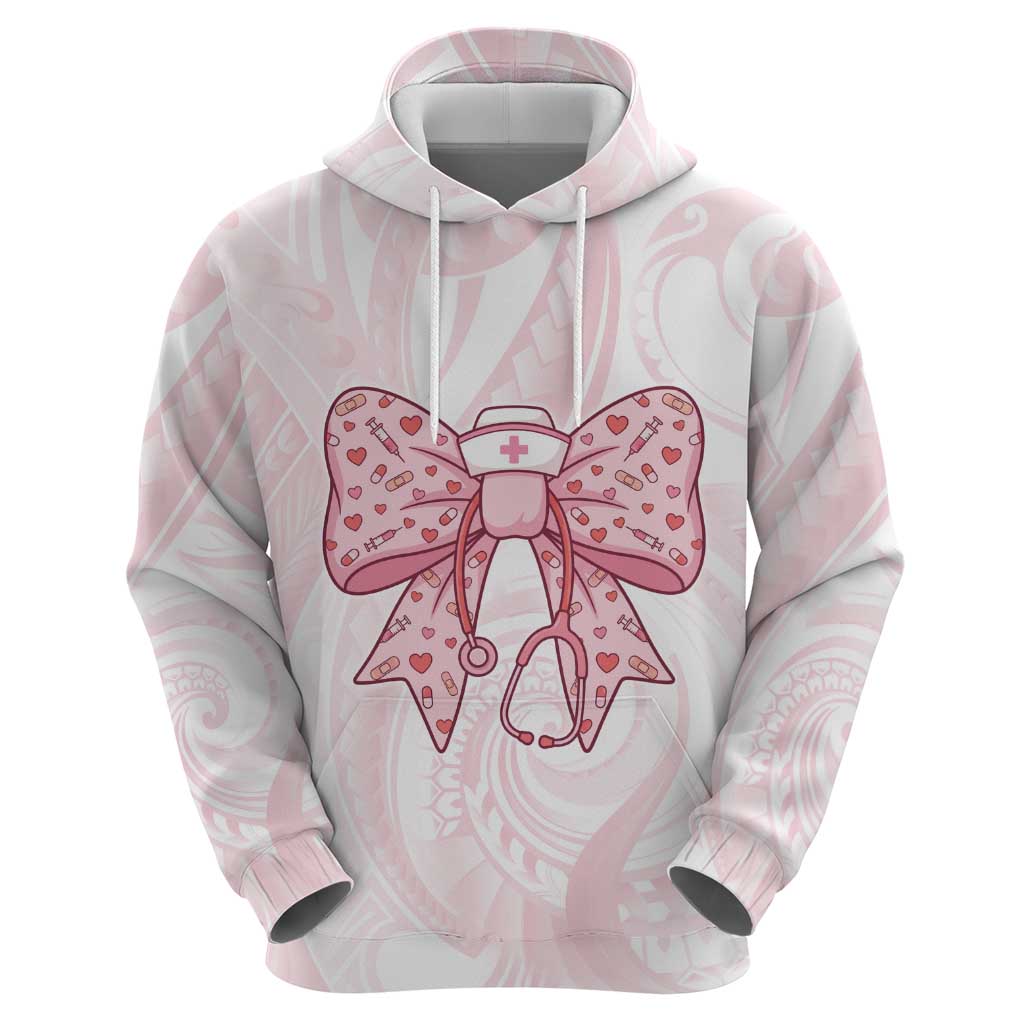 New Zealand Nurses RN Personalised Zip Hoodie Pink Stethoscope Coquette Bow Maori Motif LT9 - Polynesian Pride