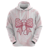 New Zealand Nurses RN Personalised Zip Hoodie Pink Stethoscope Coquette Bow Maori Motif LT9 - Polynesian Pride