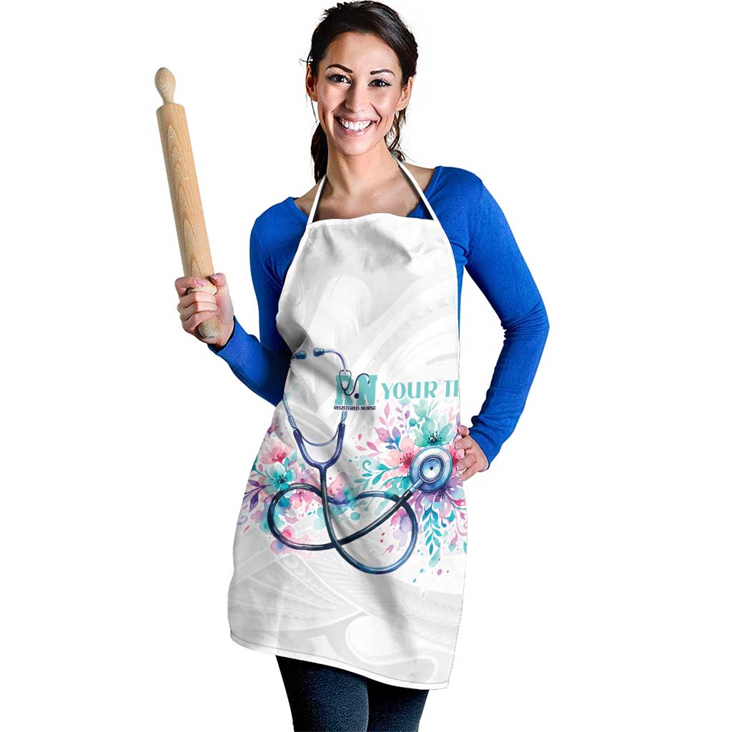 New Zealand Nurses RN Personalised Apron Stethoscope Floral Maori Motif