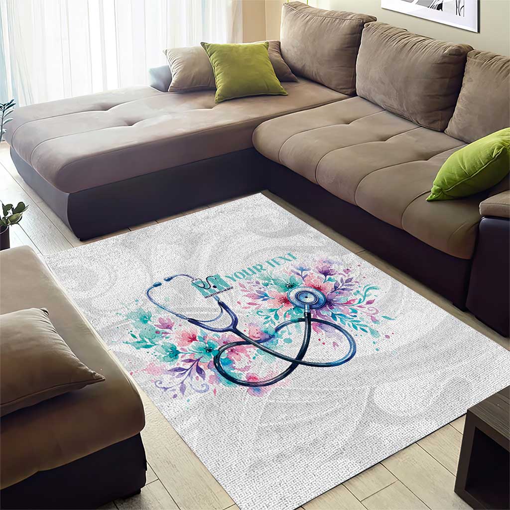 New Zealand Nurses RN Personalised Area Rug Stethoscope Floral Maori Motif