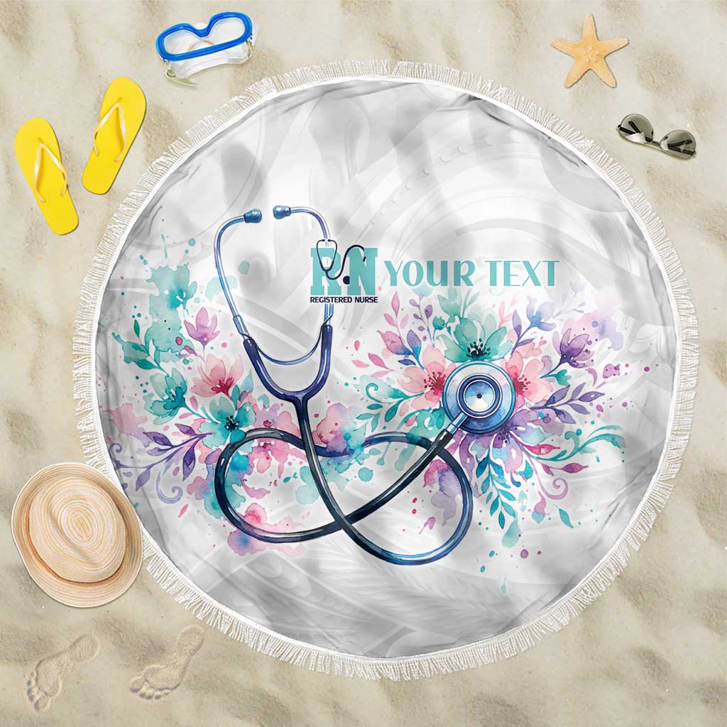 New Zealand Nurses RN Personalised Beach Blanket Stethoscope Floral Maori Motif