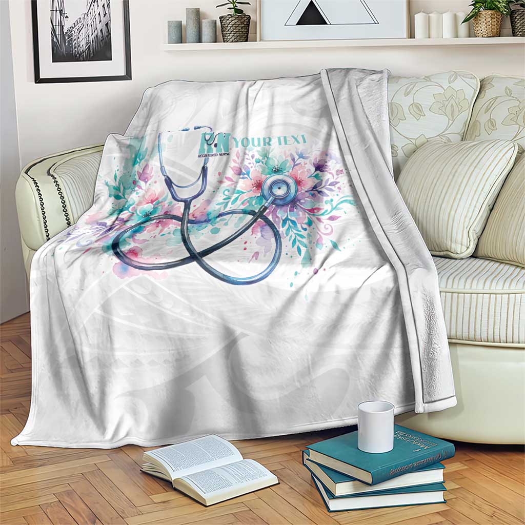 New Zealand Nurses RN Personalised Blanket Stethoscope Floral Maori Motif LT9 White - Polynesian Pride