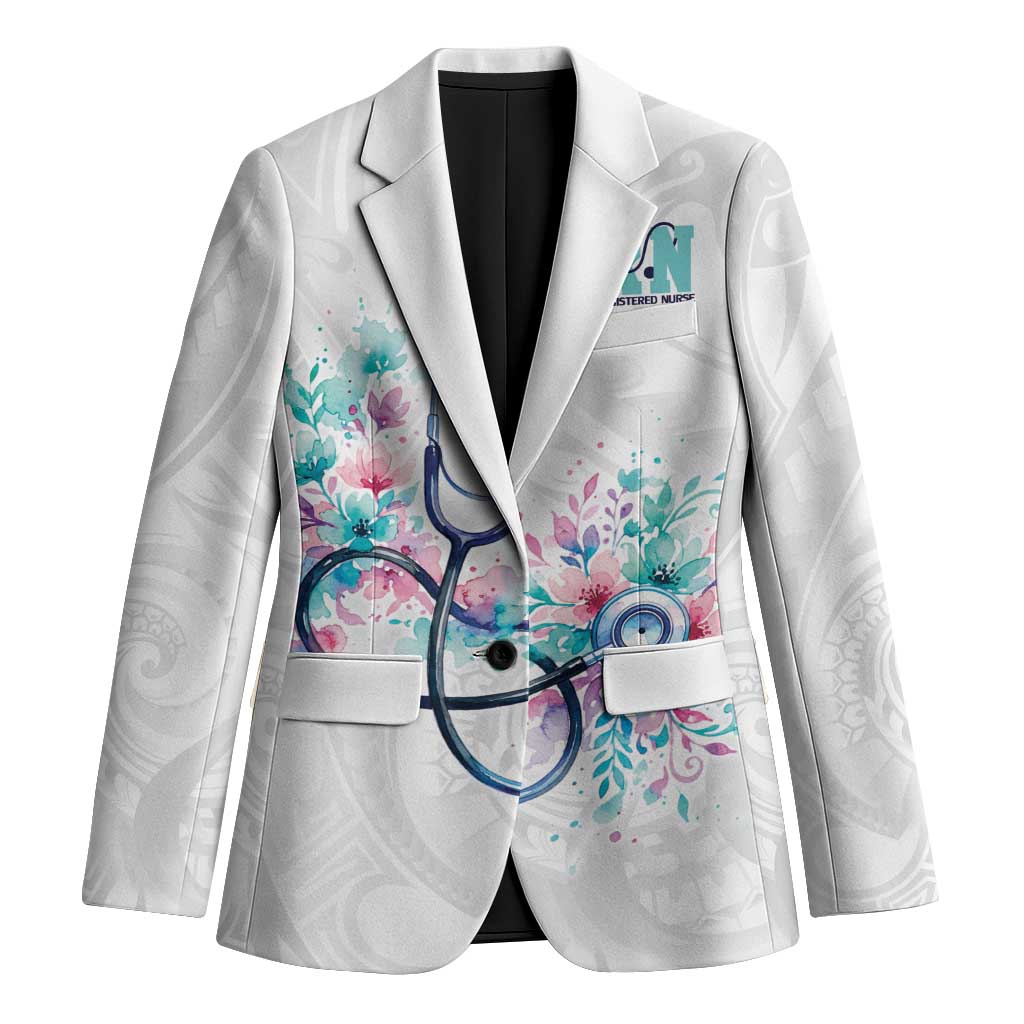 New Zealand Nurses RN Personalised Blazer Stethoscope Floral Maori Motif LT9 Unisex White - Polynesian Pride