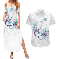 New Zealand Nurses RN Personalised Couples Matching Summer Maxi Dress and Hawaiian Shirt Stethoscope Floral Maori Motif