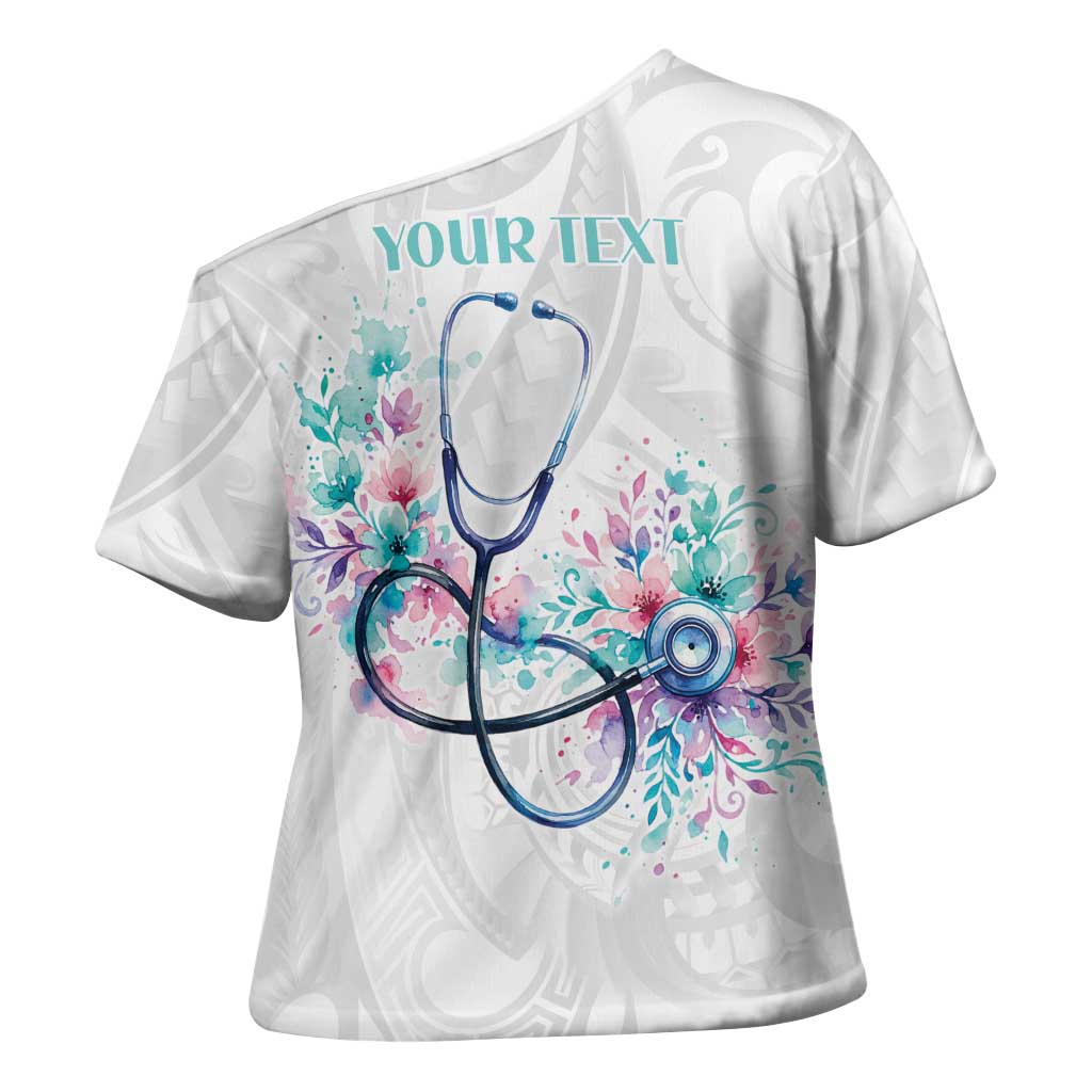 New Zealand Nurses RN Personalised Cross Shoulder Shirt Stethoscope Floral Maori Motif LT9 - Polynesian Pride
