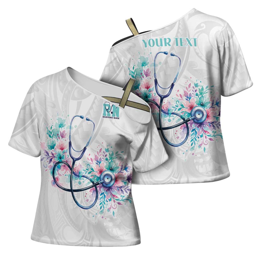 New Zealand Nurses RN Personalised Cross Shoulder Shirt Stethoscope Floral Maori Motif LT9 - Polynesian Pride