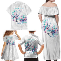 New Zealand Nurses RN Personalised Family Matching Off Shoulder Maxi Dress and Hawaiian Shirt Stethoscope Floral Maori Motif LT9 - Polynesian Pride