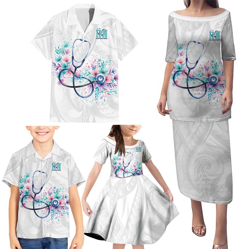 New Zealand Nurses RN Personalised Family Matching Puletasi and Hawaiian Shirt Stethoscope Floral Maori Motif LT9 - Polynesian Pride