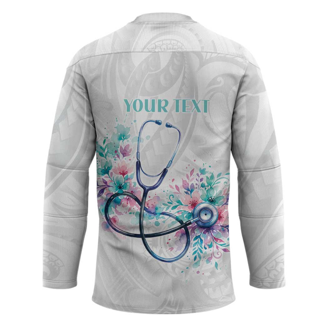 New Zealand Nurses RN Personalised Hockey Jersey Stethoscope Floral Maori Motif LT9 - Polynesian Pride