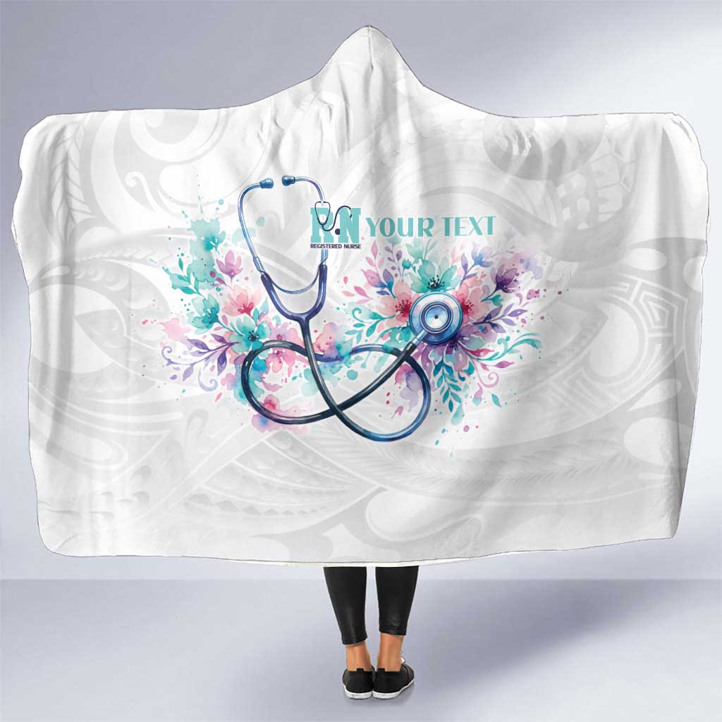 New Zealand Nurses RN Personalised Hooded Blanket Stethoscope Floral Maori Motif LT9 One Size White - Polynesian Pride