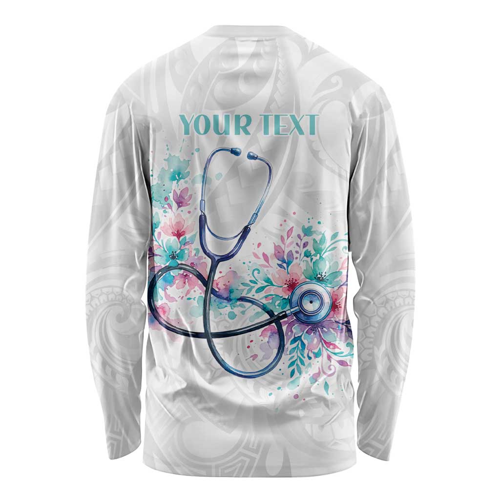 New Zealand Nurses RN Personalised Long Sleeve Shirt Stethoscope Floral Maori Motif LT9 - Polynesian Pride