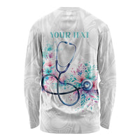 New Zealand Nurses RN Personalised Long Sleeve Shirt Stethoscope Floral Maori Motif LT9 - Polynesian Pride