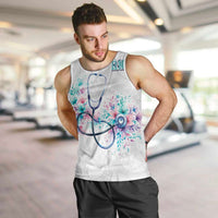 New Zealand Nurses RN Personalised Men Tank Top Stethoscope Floral Maori Motif LT9 White - Polynesian Pride