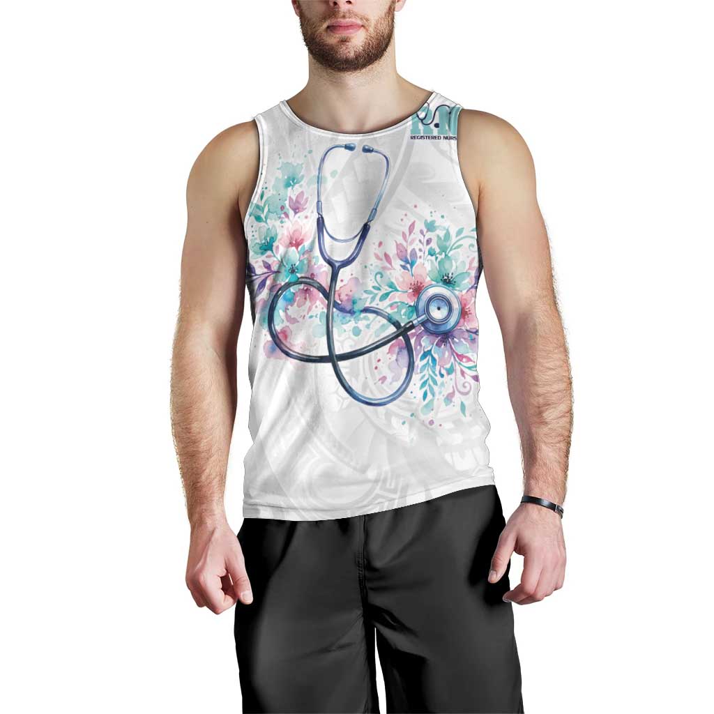 New Zealand Nurses RN Personalised Men Tank Top Stethoscope Floral Maori Motif LT9 - Polynesian Pride