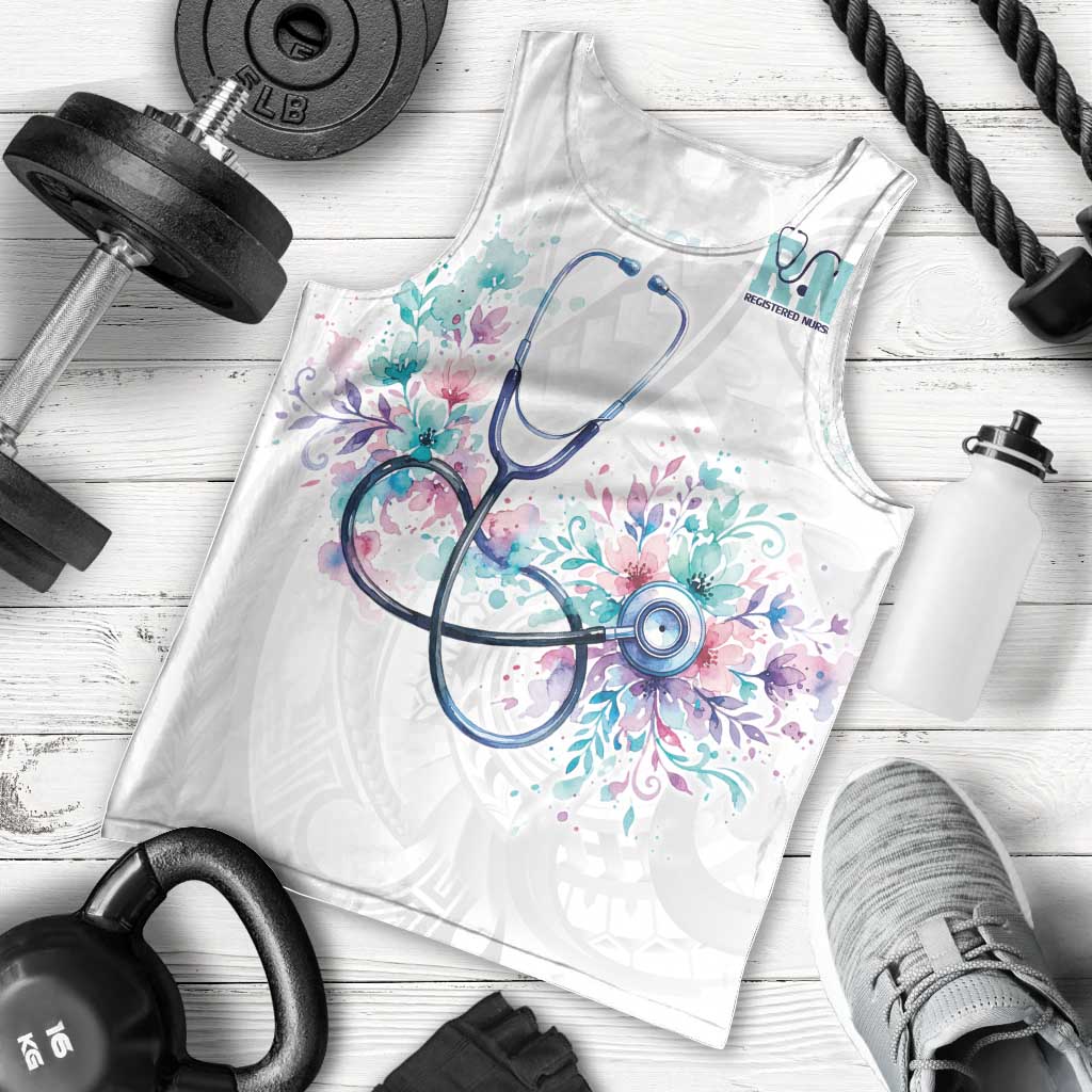 New Zealand Nurses RN Personalised Men Tank Top Stethoscope Floral Maori Motif LT9 - Polynesian Pride