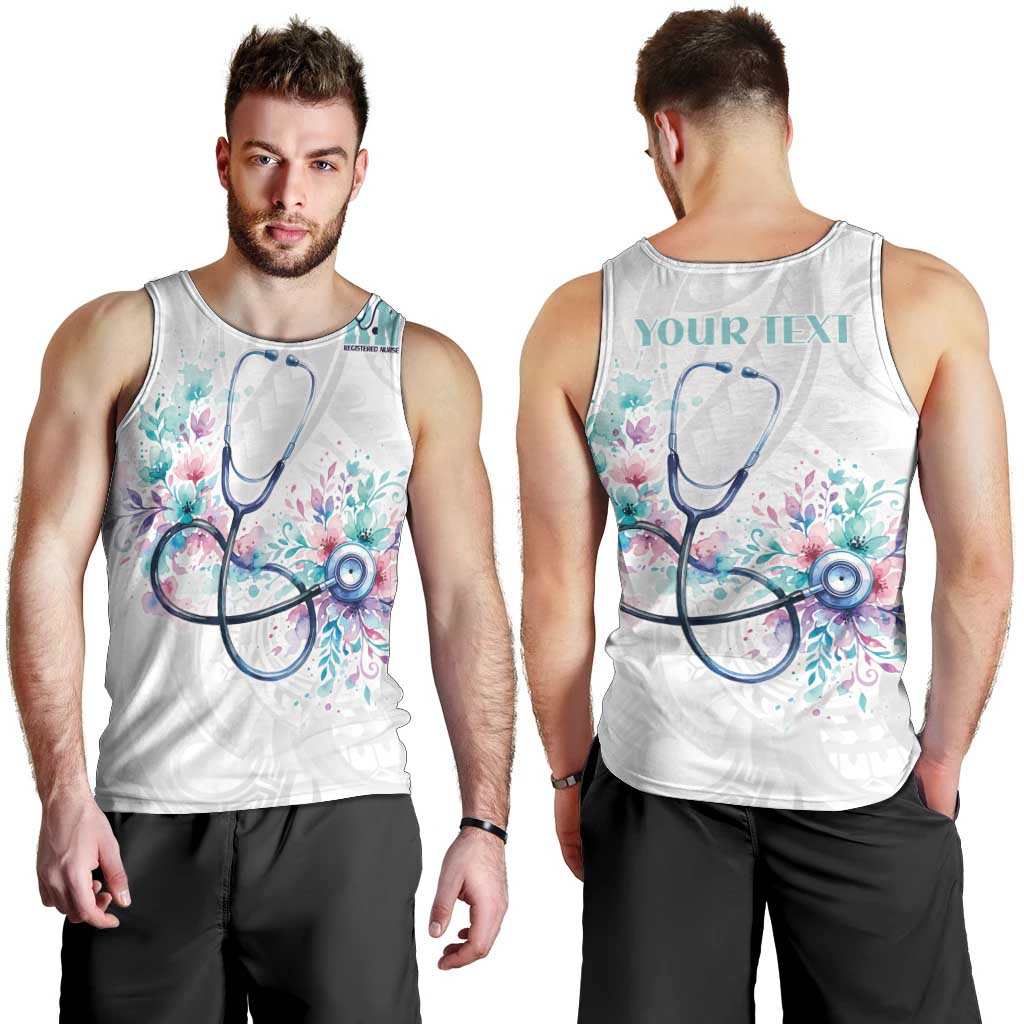 New Zealand Nurses RN Personalised Men Tank Top Stethoscope Floral Maori Motif LT9 - Polynesian Pride