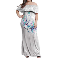 New Zealand Nurses RN Personalised Off Shoulder Maxi Dress Stethoscope Floral Maori Motif LT9 Women White - Polynesian Pride