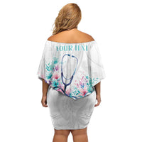 New Zealand Nurses RN Personalised Off Shoulder Short Dress Stethoscope Floral Maori Motif LT9 - Polynesian Pride