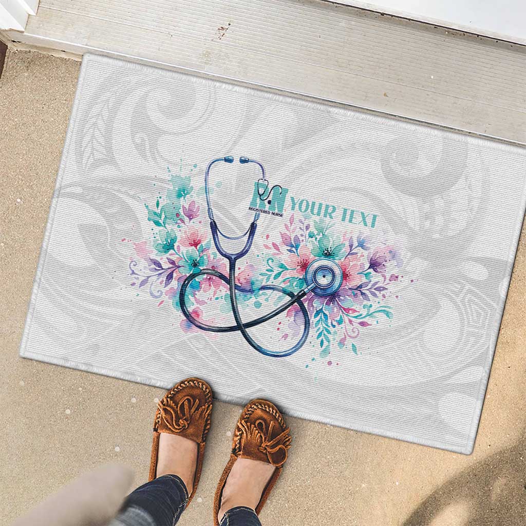 New Zealand Nurses RN Personalised Rubber Doormat Stethoscope Floral Maori Motif