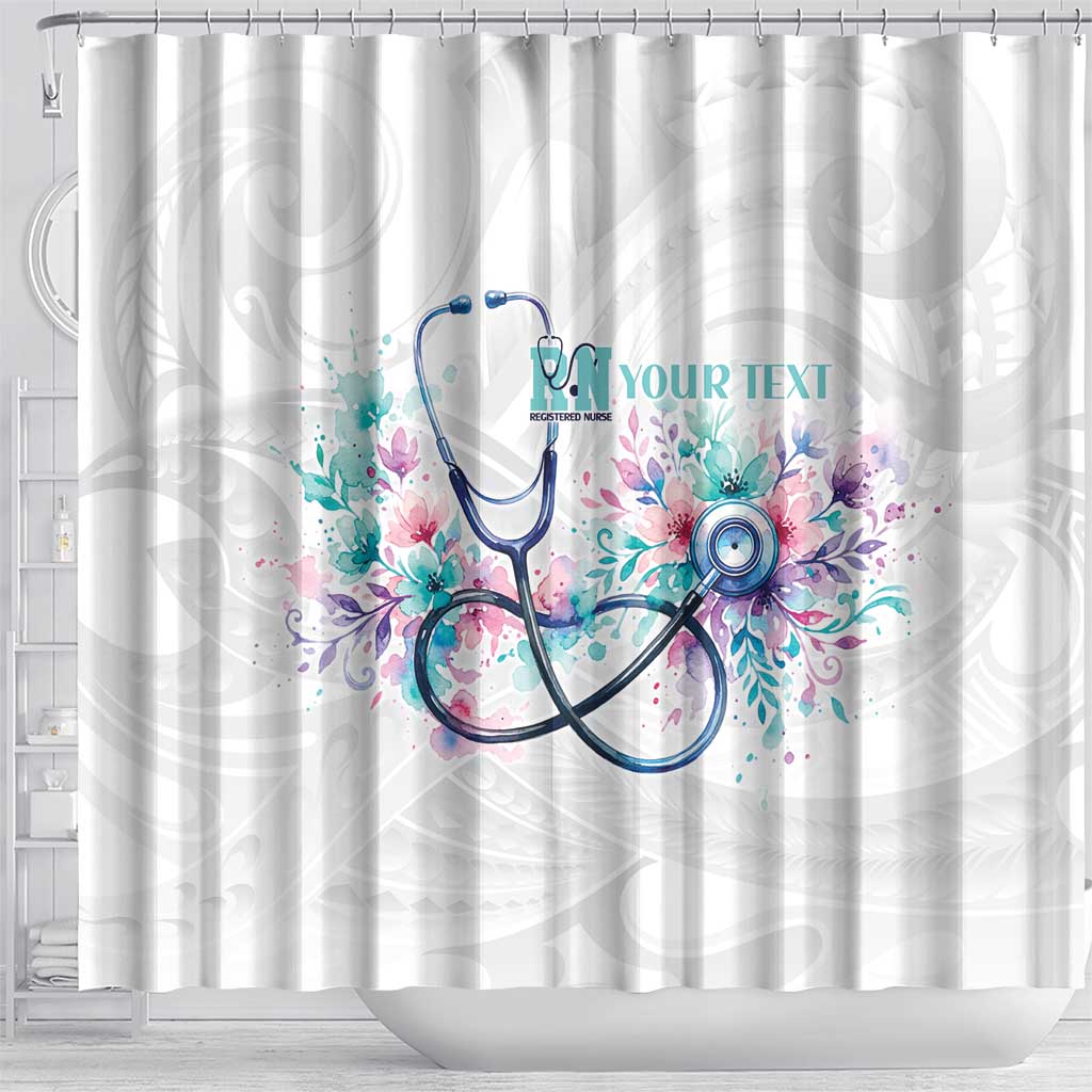 New Zealand Nurses RN Personalised Shower Curtain Stethoscope Floral Maori Motif
