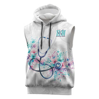 New Zealand Nurses RN Personalised Sleeveless Hoodie Stethoscope Floral Maori Motif LT9 White - Polynesian Pride