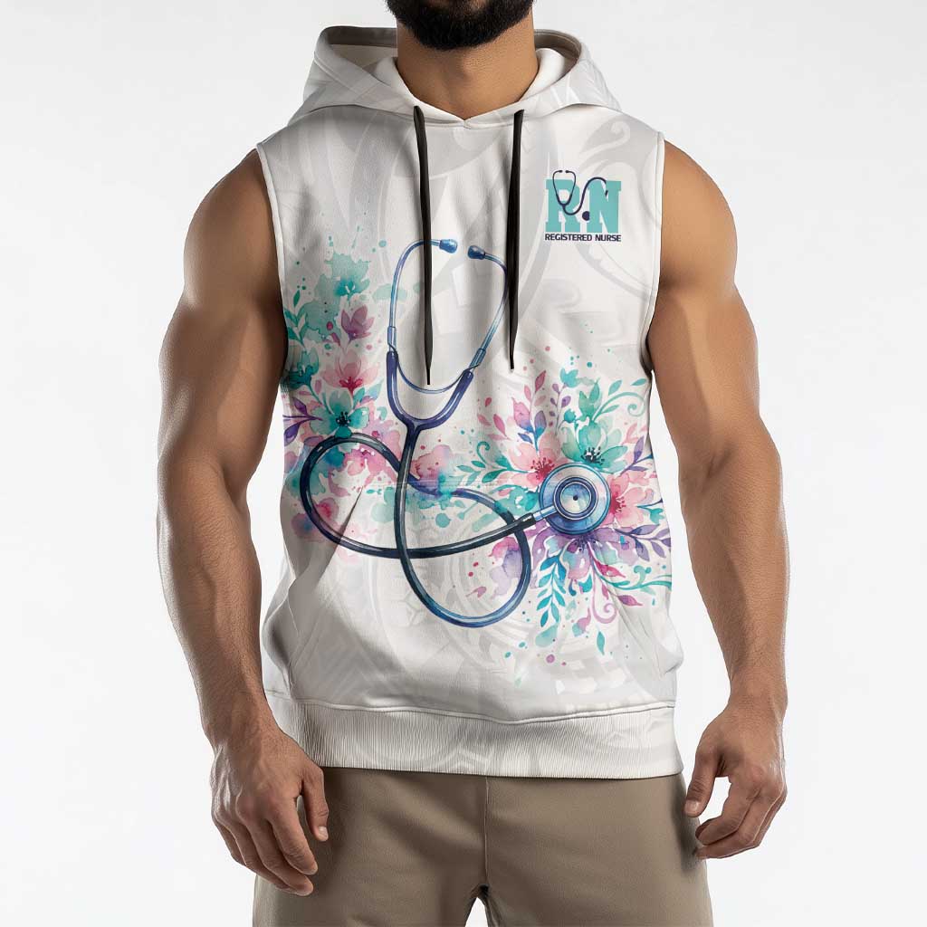New Zealand Nurses RN Personalised Sleeveless Hoodie Stethoscope Floral Maori Motif LT9 - Polynesian Pride