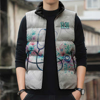 New Zealand Nurses RN Personalised Sleeveless Puffer Jacket Stethoscope Floral Maori Motif