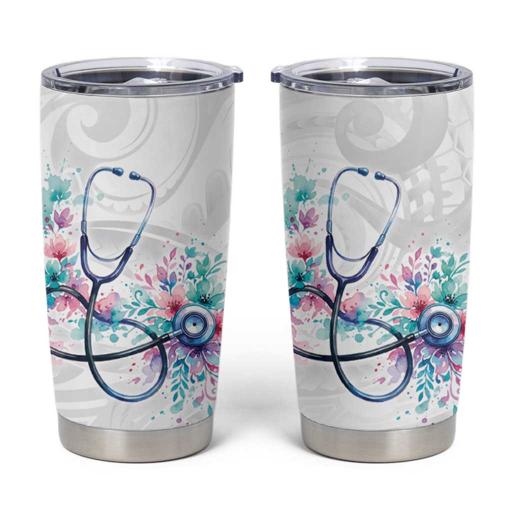 New Zealand Nurses RN Personalised Tumbler Cup Stethoscope Floral Maori Motif