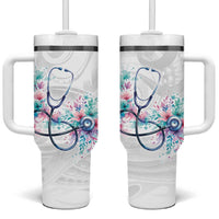 New Zealand Nurses RN Personalised Tumbler With Handle Stethoscope Floral Maori Motif LT9 One Size: 40 oz White - Polynesian Pride