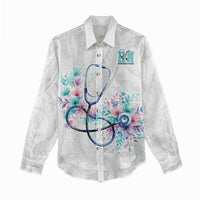 New Zealand Nurses RN Personalised Women Casual Shirt Stethoscope Floral Maori Motif